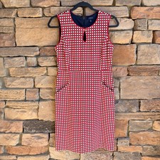 Lands End 4 Women's Red White Polka Dot Keyhole Neck Sleeveless Sheath Dress