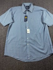 Stafford Travel Easy-Care Broadcloth Short Sleeve Plaid Shirt - Blue Purple Madr
