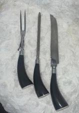 VTG Jernbolaget SWEDEN Carving Set Knife, Fork & Sharpener, Antler Handles RTF