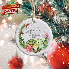 Personalized Baby's First Christmas Ornament with a Baby Sea Turtle - Custom ...