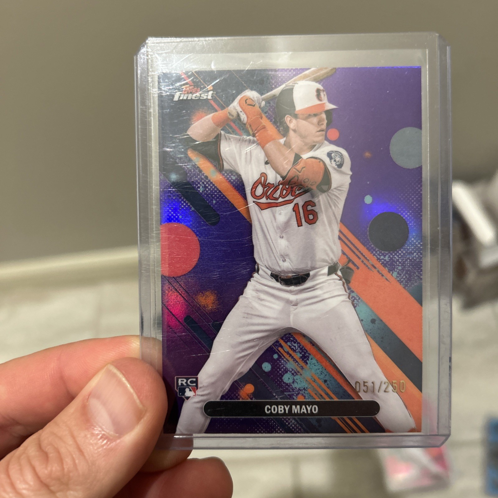 2025 Topps Finest Common 26 Coby Mayo Orioles RC Purple Refractor/250