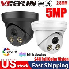 VIKYLIN 5MP 24/7 Full Color Night Vision Turret IP Camera White/Black MIC POE