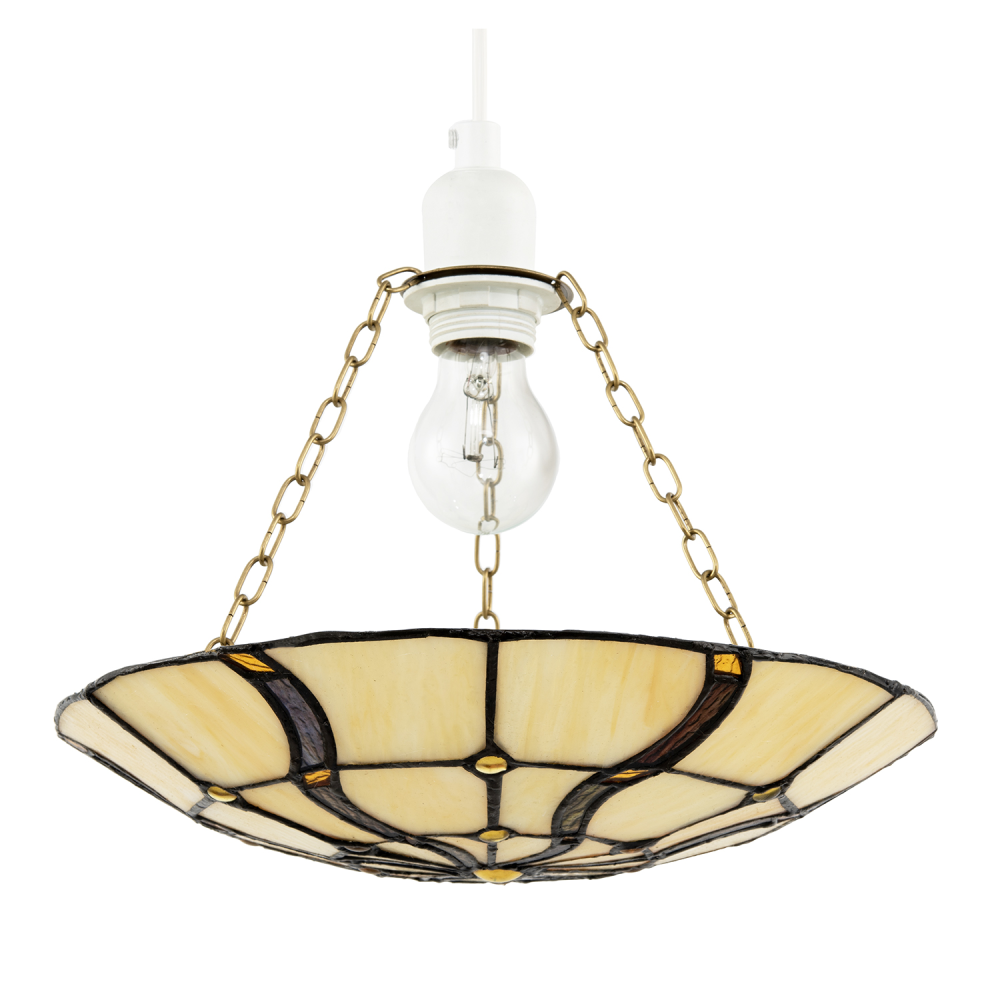 Amber Toned Circular Tiffany Stained Glass Pendant Ceiling Light Shade by Hap...