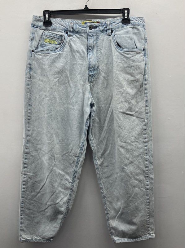 Empyre Men's Light Wash Blue Embroidered Relaxed Fit Baggy Skate Jeans Sz 34