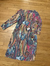 Tommy Hilfiger Women's Round Neck Printed Paisley Bell Sleeve Shift Dress 10 NWT