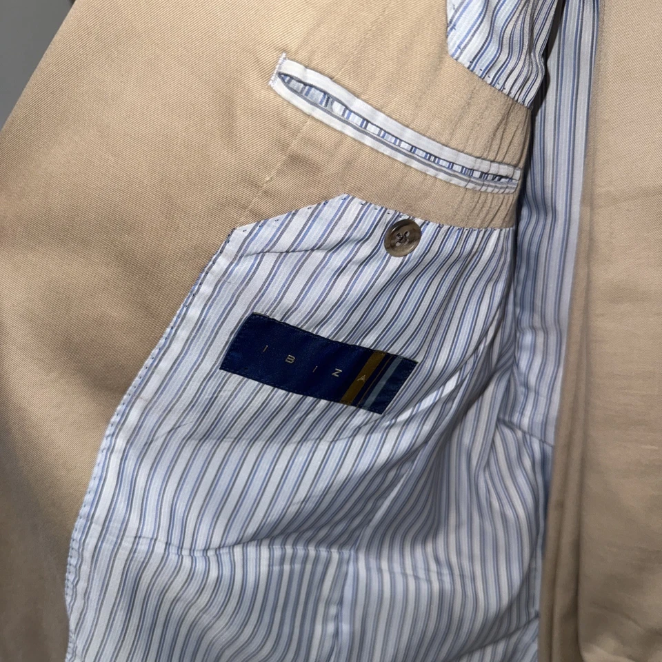 Ibiza Men's 44 R Beige Tan Linen Suit Breathable Cotton 36  Flat Front Pants - Image 2 of 4