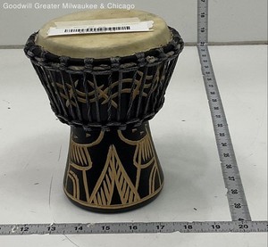 Handcrafted Wooden Djembe Drum Black Ethnic Carving Rope Tuned Percussion 8