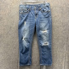 Miss Me Jeans Womens 26 Blue Boyfriend Capri Distressed Denim JB5014P89