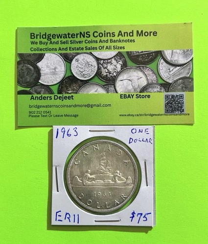 1963 Canada Queen Elizabeth II  Silver Dollar Silver $ 1 Coin AG.  NICE COIN