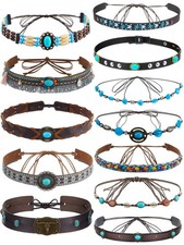 Lyrow 12 Pcs Adjustable Cowboy Hat Bands Leather Turquoise Beaded Ethnic West...