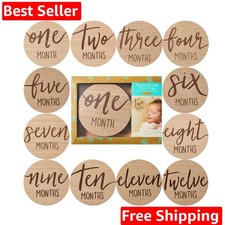 Baby Monthly Milestone Marker Discs - Classic Cursive Script Wooden Discs wit...