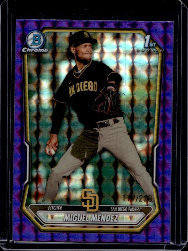 2026 Bowman Miguel Mendez Chrome Purple Geometric Refractor 1st #/250 Padres