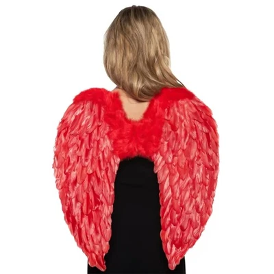 Costume D'Ange Adulte Avec Ailes En Plumes Rouges Et Duveteuses - Photo 1/4