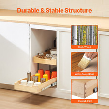 2 Tier Pull Out Cabinet Organizer, 14"W x 21"D Cabinet Drawer, Soft Close Slide