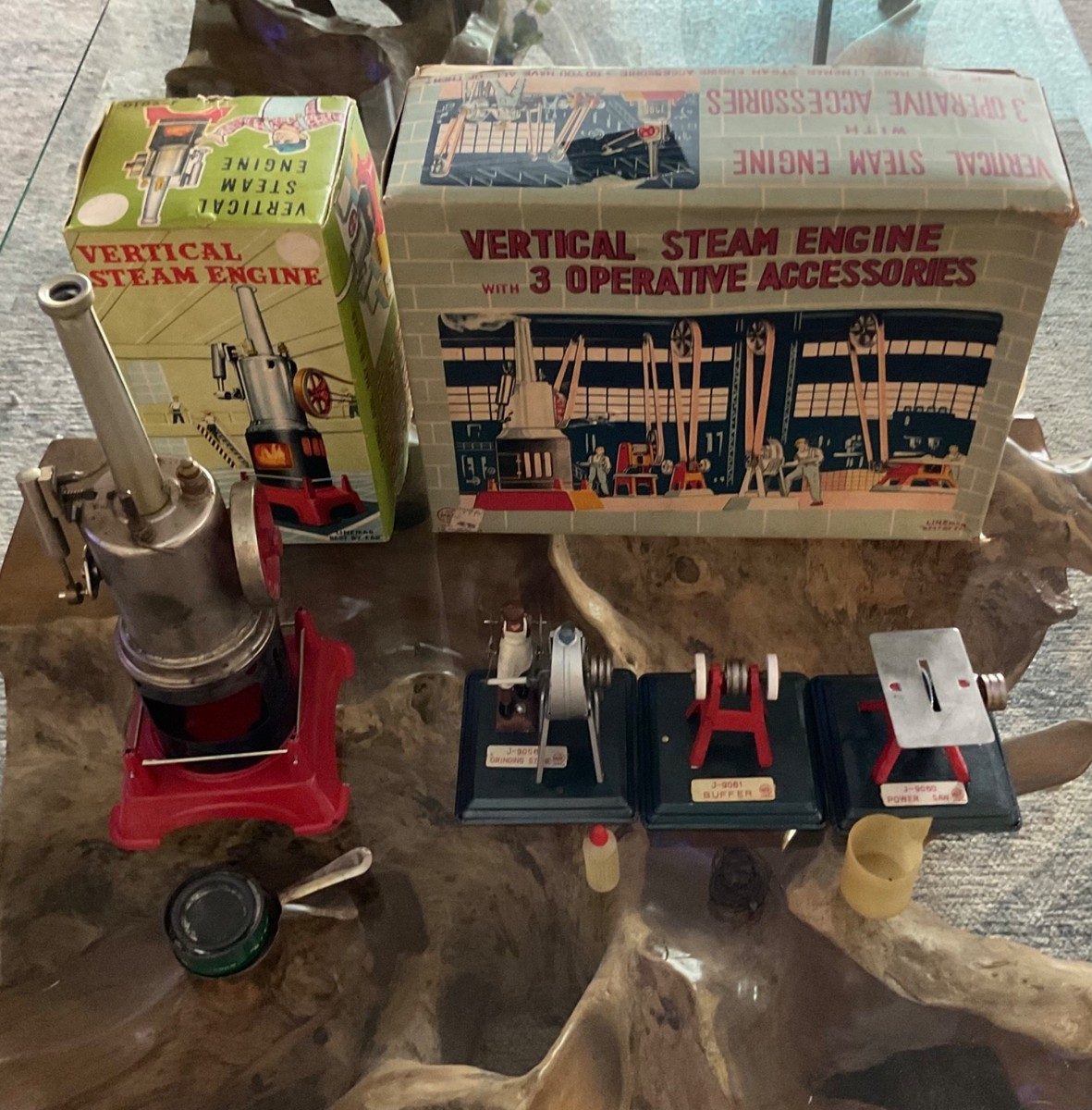 VINTAGE MARX LINEMAR VERTICAL STEAM ENGINE SET W ORIGINAL BOX J