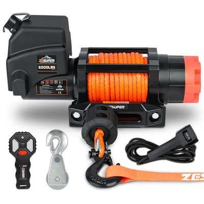 ZESUPER 6000lb Waterproof IP67 Electric Winch UTV ATV Trailer 12V Synthetic