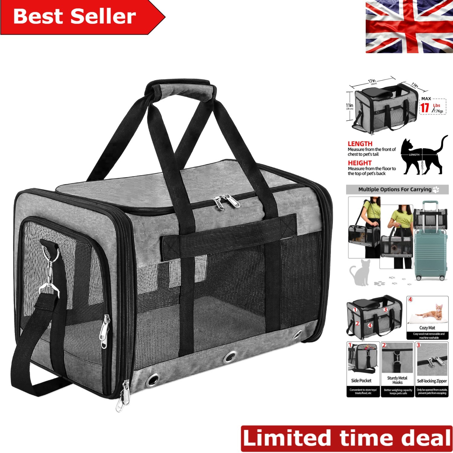 Durable Oxford Cloth Dog and Cat Carrier with Shoulder Strap - Easy Clean Design