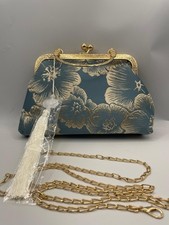 Elegant Teal Blue And Gold Floral Evening/Occasion Bag Wedding Handbag - New