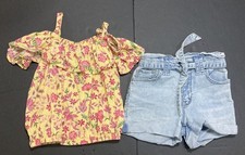 Girl's Old Navy Gap Outfit Sz 8 - Yellow Floral Top w/High Waist Jean Shorts