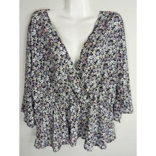 Nasty Gal Lilac Disty Floral Peplum Bell Sleeve  Top Womens 18 NWT Boho Babydoll
