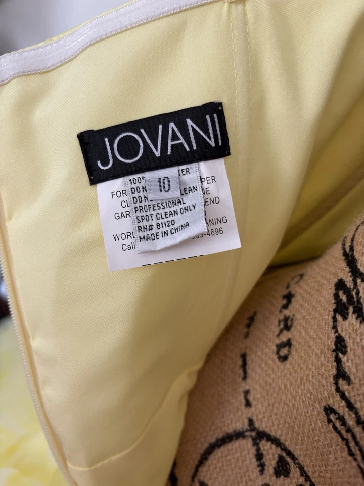 Jovani 38000A Yellow Tulle Ball Gown NWT Size 10 Off Shoulder Puff Sleeve - Image 3 of 4