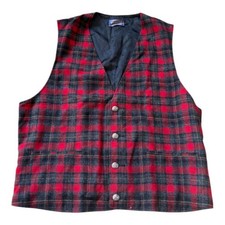 PENDLETON 50s Wool Vest Red Black Checkered Vintage S Cotton Blend