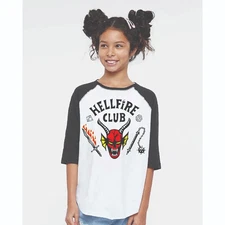Youth Raglan 3/4 Sleeve Tee – Hellfire Club Style Demon Graphic | Retro Fantasy