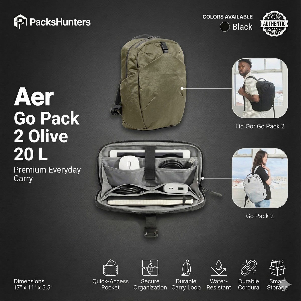 Aer Go Pack 2 - Olive Travel Laptop Backpack Carry On Bag | eBay