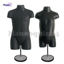 Child  Toddler Torso Mannequins Set - BLACK  2 Stands  2 Hangers Kids Forms