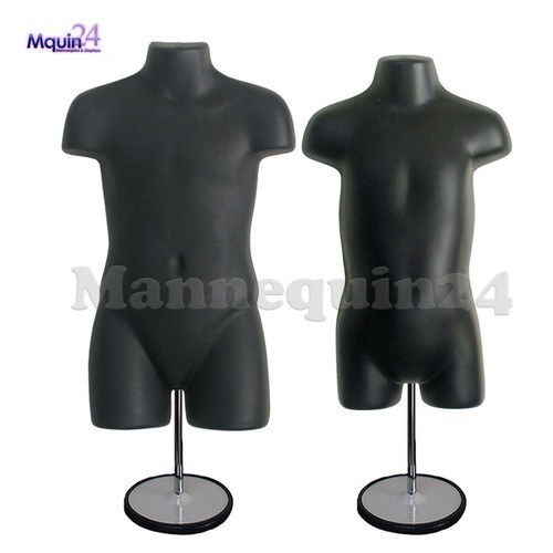 Child & Toddler Torso Mannequins Set - BLACK + 2 Stands + 2 Hangers Kids Forms - Picture 1 of 6