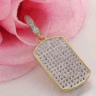 Real Moissanite 4Ct Round Cut Dog Tag Pendant Charm 14k Yellow Gold Plated