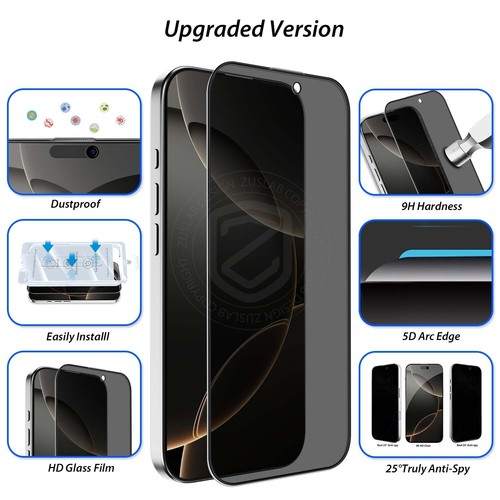 For iPhone 16e 15 14 13 12 Pro Max Plus Privacy Glass Screen Protector Dustproof - Picture 5 of 30