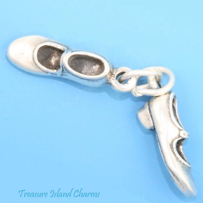 Tap Dance Shoes Pair Movable 3D 925 Solid Sterling Silver Charm MADE IN USA