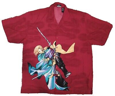 Anime Vtg. J/E/T Streetwear Fighter Red Graphic Shirt Men's large  Button Down