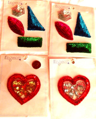 Multiple Sequin Appliques Costume Craft NOS Hearts Geometric Designs Glass Beads