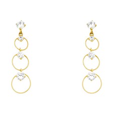 14K Real Gold Round CZ Dangle Drop Earrings