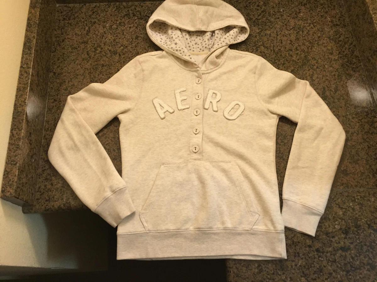 Su ter Aeropostale Juvenil Con Capucha Botones Sudadera L s Cosida en Letras Beige M