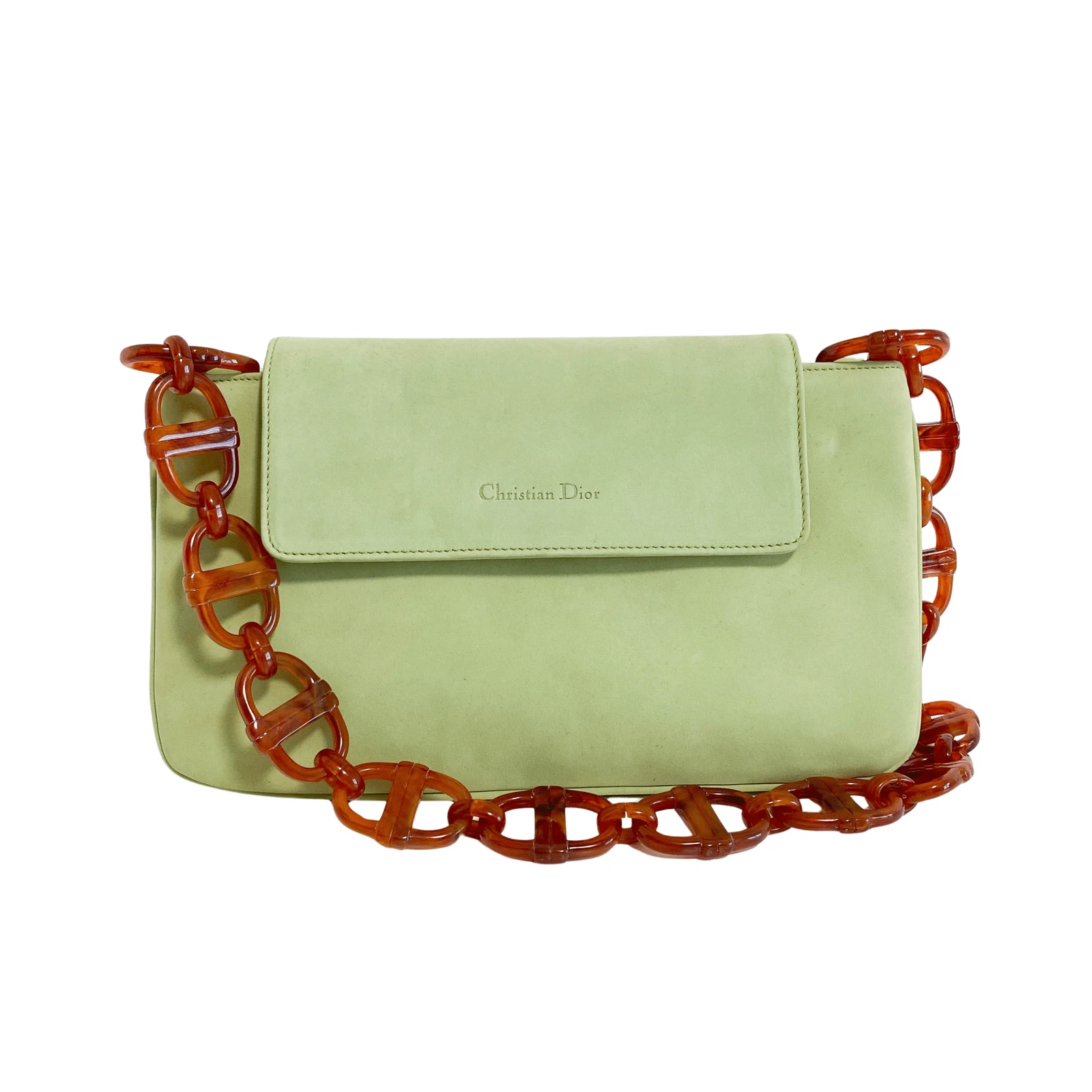 Sac à bandoulière chaîne en daim vert DIOR Archive