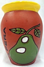PEAR DECORATED POTTERY VASE, "La Pera", Clay Earthenware, Glazed, Fruit Theme