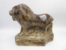 ANTIQUE POTTERY LION STATUE FIGURINE MONEY BOX