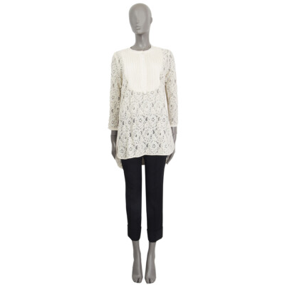 61758 auth ERMANNO SCERVINO white cotton LACE LONG Blouse Shirt Top 38 XS