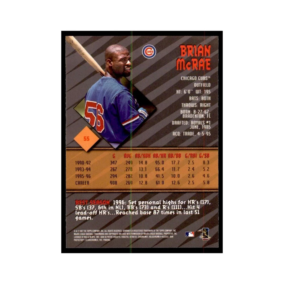 1997 Bowman Best Brian McRae Baseball Cards #55 - Image 2 of 3