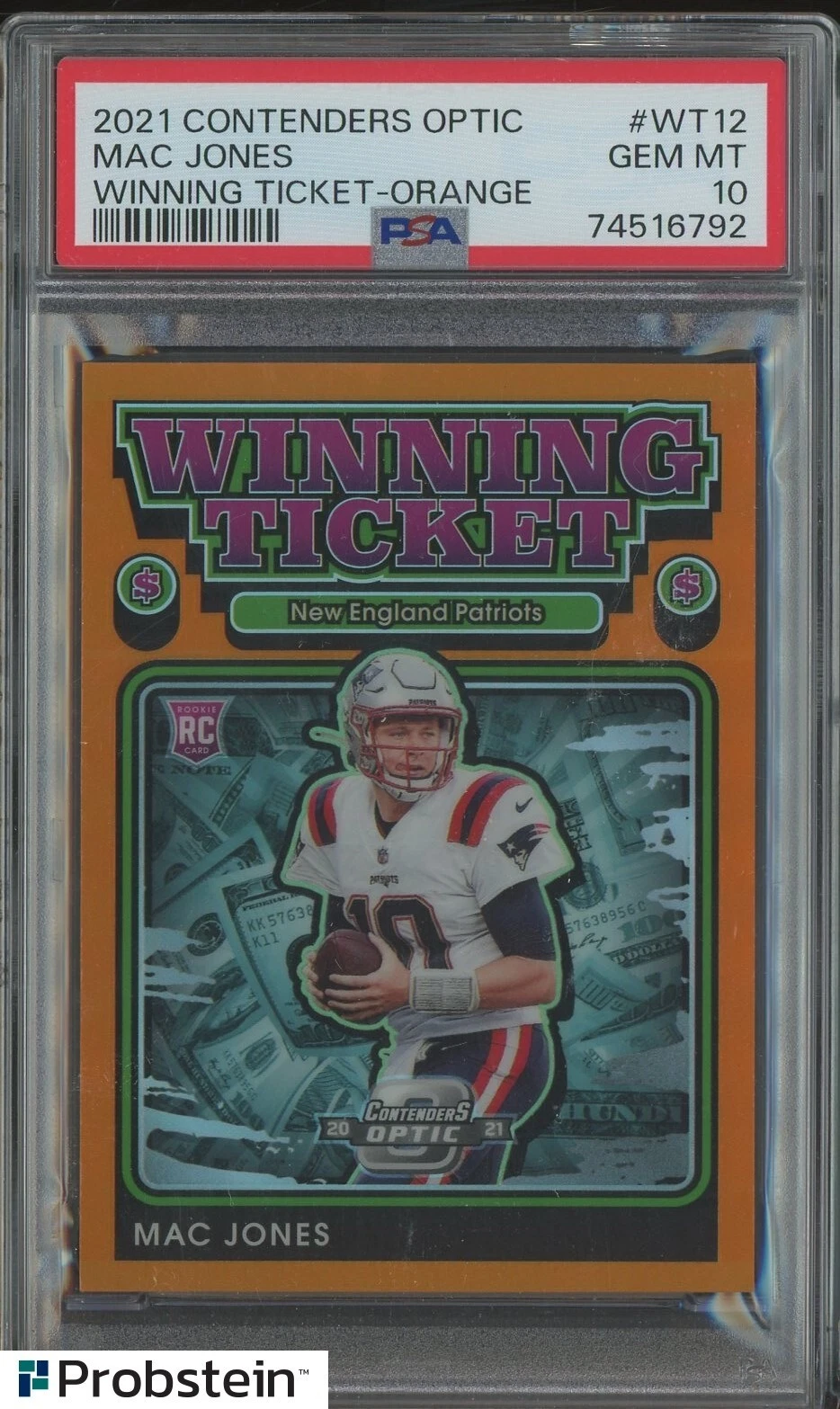 Mac Jones Panini Contenders Optic Winning Tickets #WT12 Orange