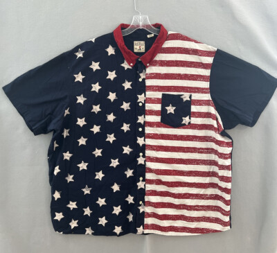 RedHead Bass Pro American Legacy USA Flag Short Sleeve ButtonUp Shirt Men 5XL BT