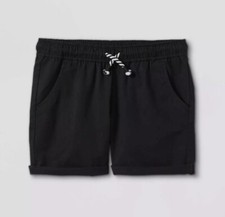 Cat  Jack Girl's Black Chino Cotton Pull On Drawstring Waist Shorts Size M 7/8