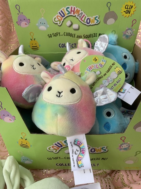 Squishmallows Kellytoy Lucy-may Rainbow Tie Dyed Llama Pegacorn Clip on Keychain for sale online