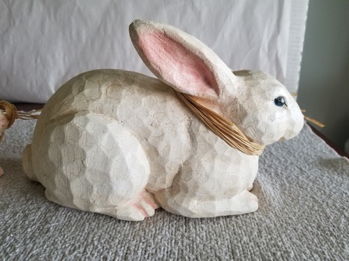 2 Pc. Crackle Finish Bunny Rabbits / Figures / Easter / Decoration / In Box - Picture 2 of 16