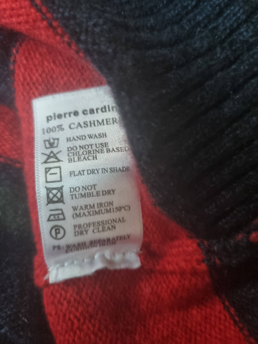 PIERRE CARDIN SIZE M 100%CASHMERE ZIPPER NECK JUMPER RED/CHARCOAL/OLIVE STRIPES - Picture 9 of 11