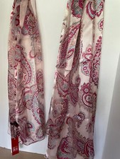 NWT Story of Shanghai Scarf Paisley Pink Blue Silver Thread Silky Long NEW