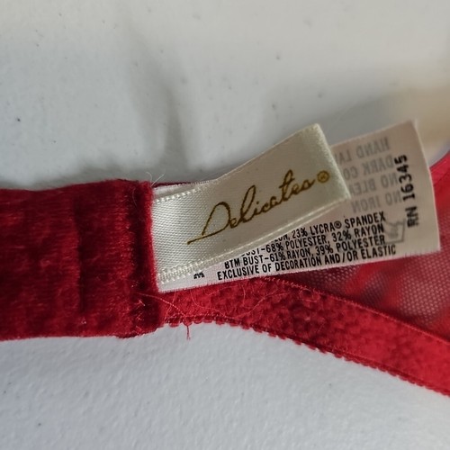 Vintage Delicates Lace & Mesh Style# 3150 Underwire Bra Size 34B Made In USA Red - 第 12/15 張圖片
